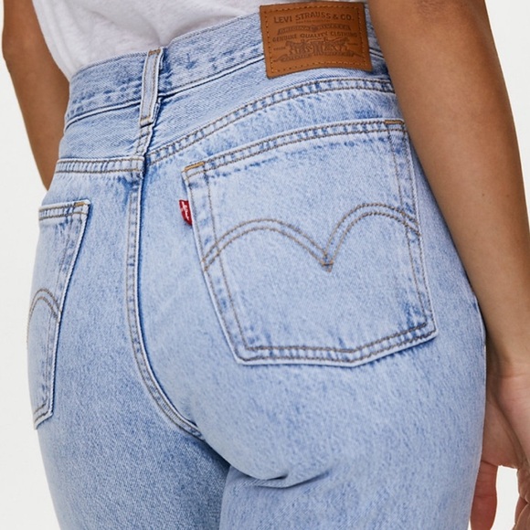 LEVIS Premium Big E Wedgie Straight High Rise Raw Crop Distressed Jeans - Picture 3 of 14